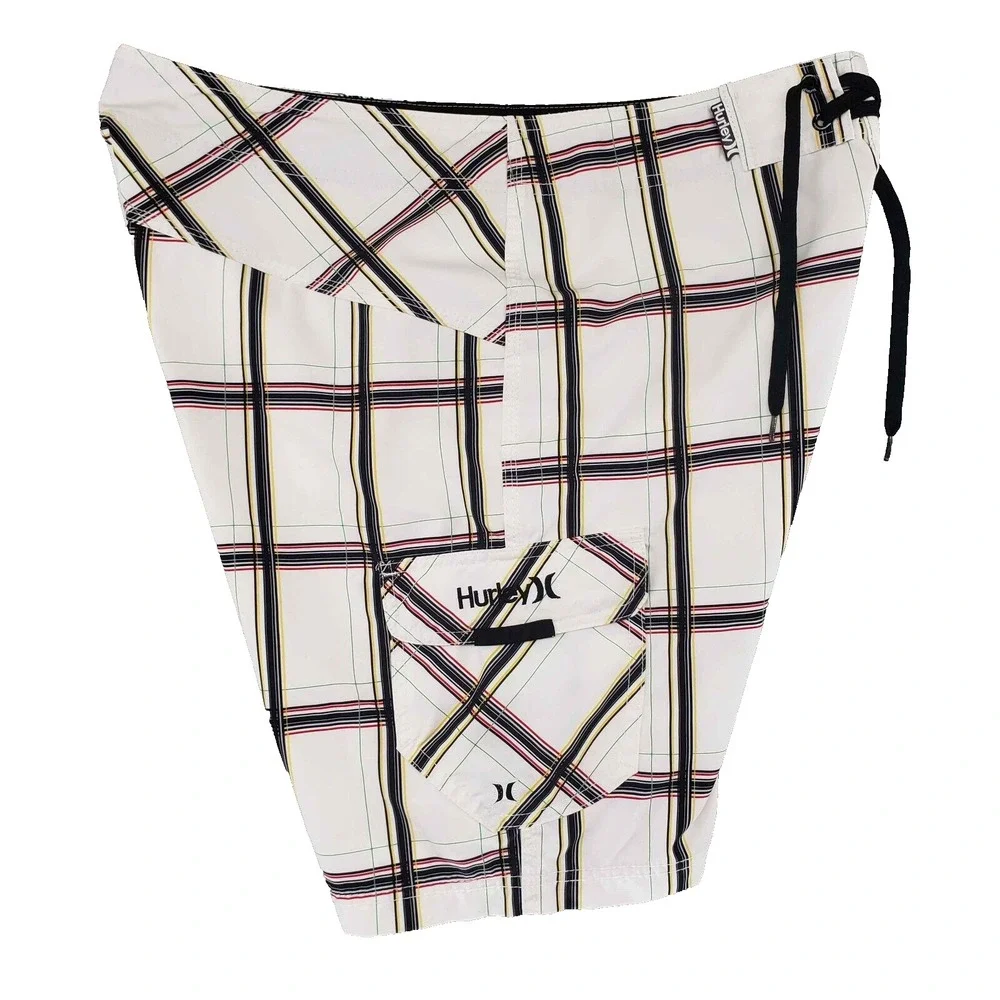 Hurley Board Shorts Mens 34‎ White Plaid 2009 Y2K Surf Swim Cargo Trunks